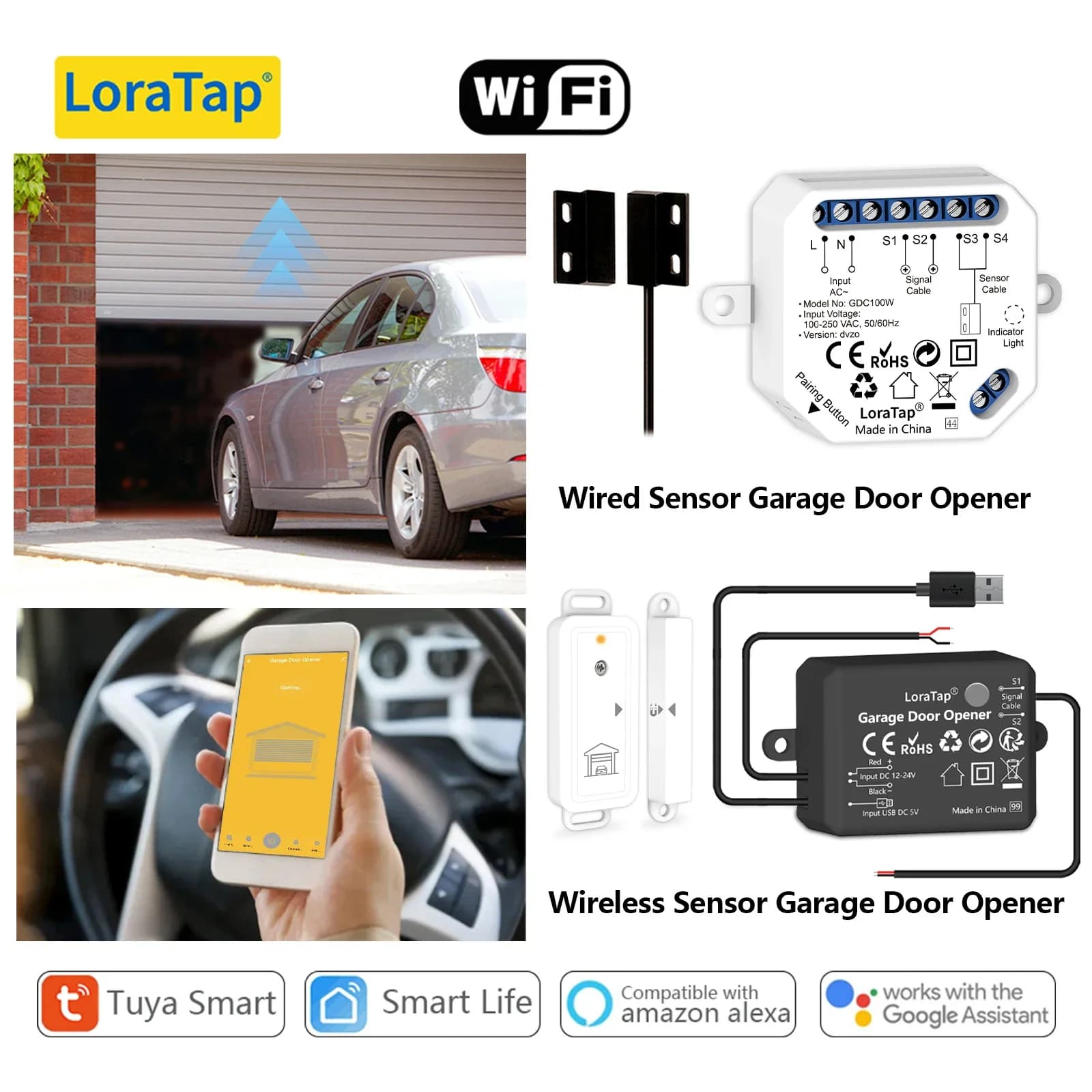 LoraTap Tuya Smart Life Apriporta Garage Controller WiFi Sensore cablato wireless Controllo remoto Voce Alexa Echo Google Home