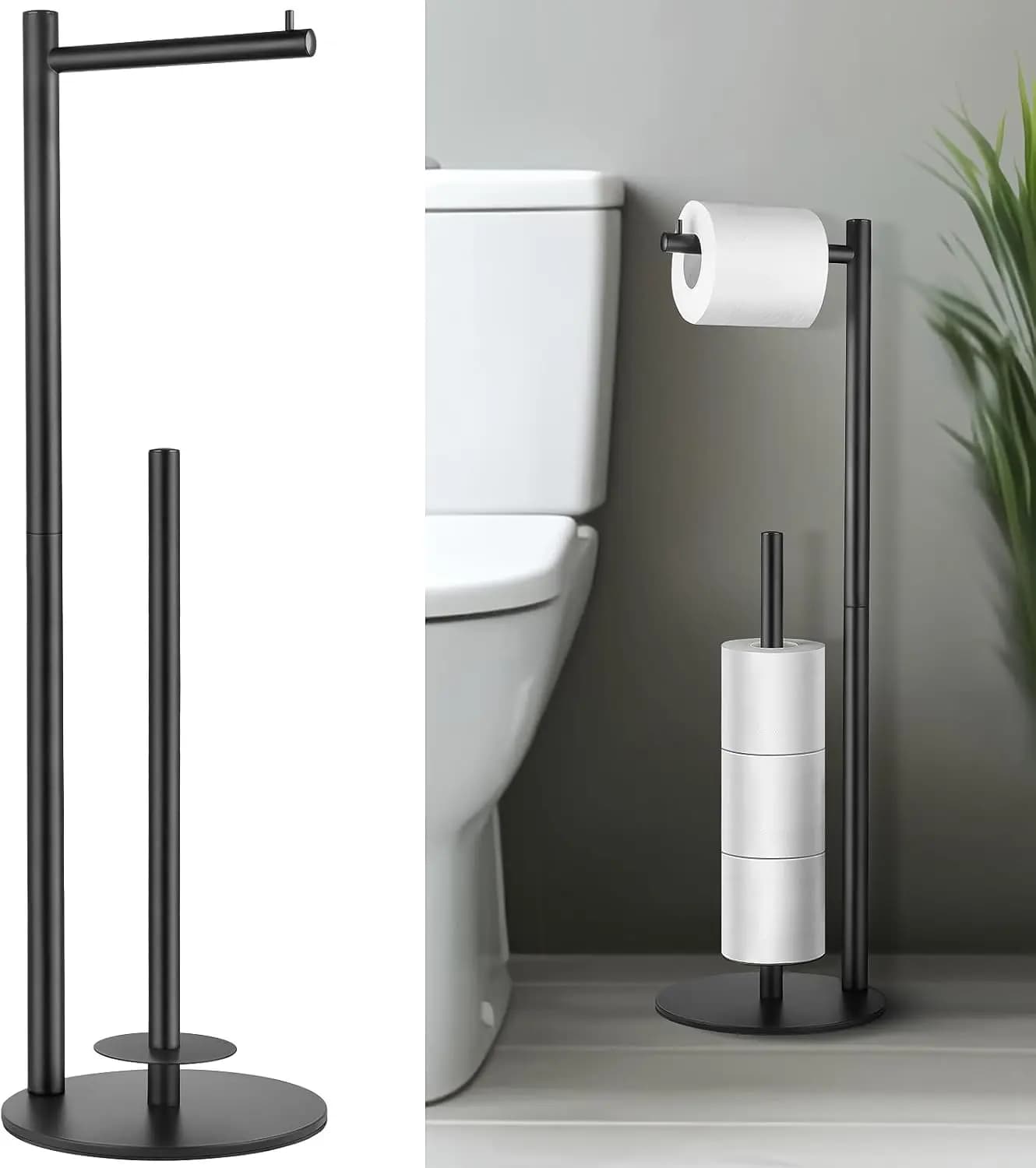Portarotolo da terra con contenitore, supporto per rotoli da bagno per un'organizzazione comoda