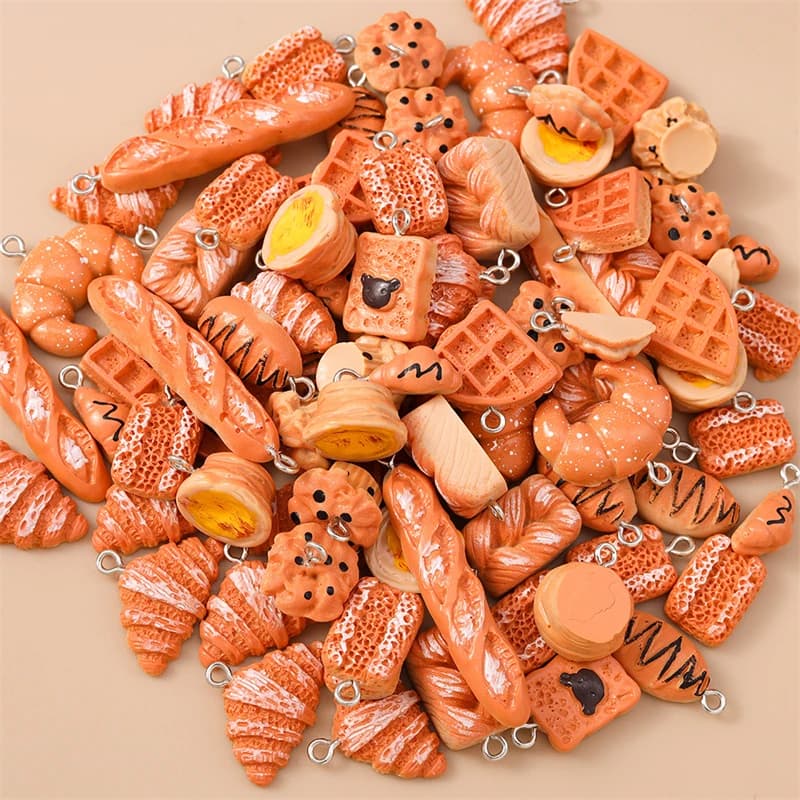 20pcs Cute Food Charms Resin Breakfast Bread Charms Pendants for Jewelry Making Necklaces Earrings Bracelets DIY Crafts Supplies