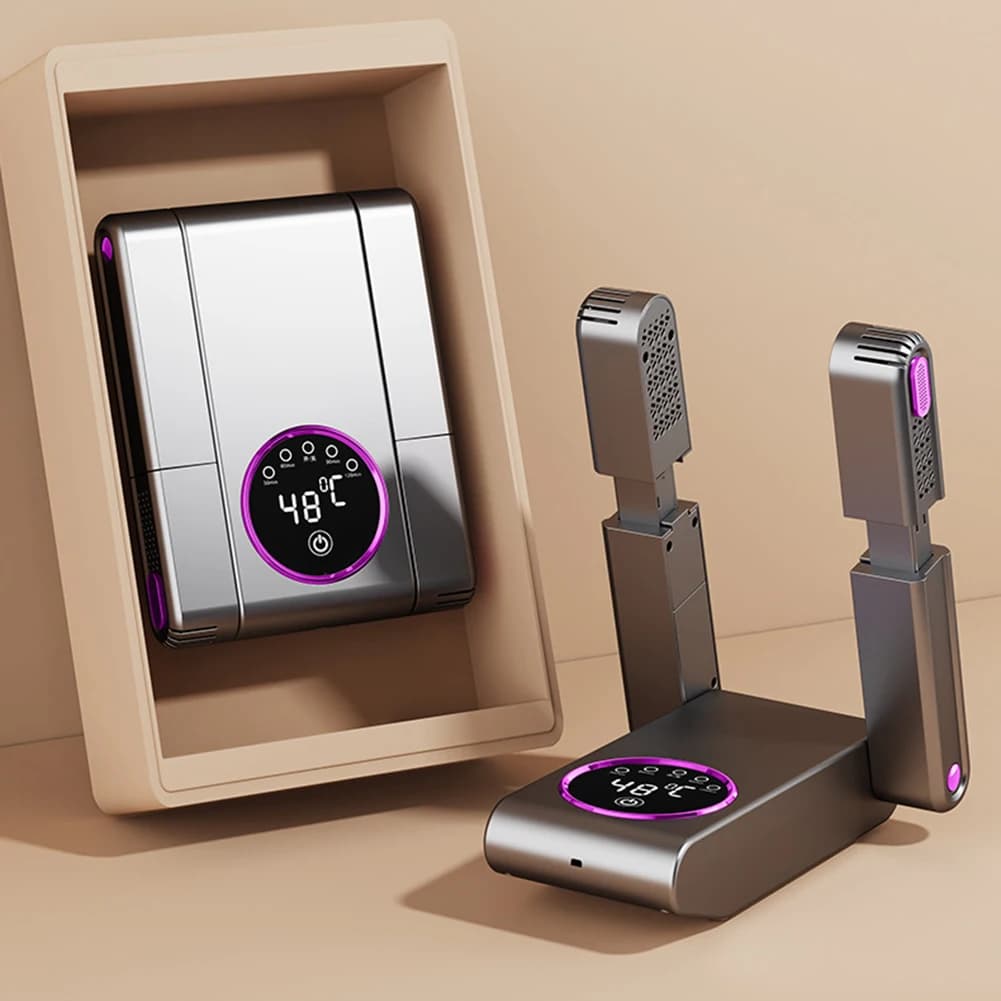 Asciugatrice per scarpe pieghevole Asciugatrice elettrica portatile per scarpe e stivali Design pieghevole a 180° Display intelligente Deumidificatore per asciugatura per scarpe e guanti