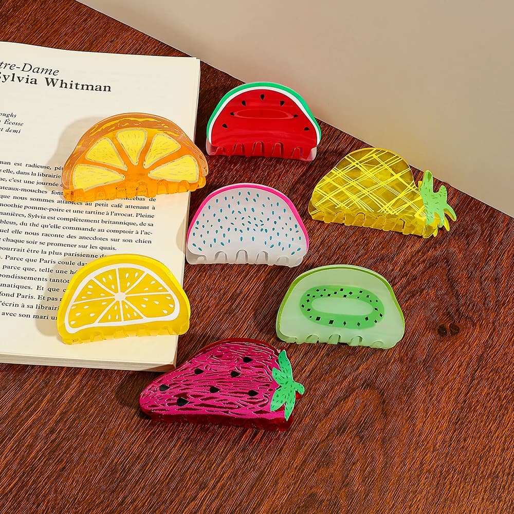 Cute Fruit Slice Hair Claw Clip Watermelon Strawberry Pineapple Acrylic Hair Jaw Summer Hair Accessories For Women