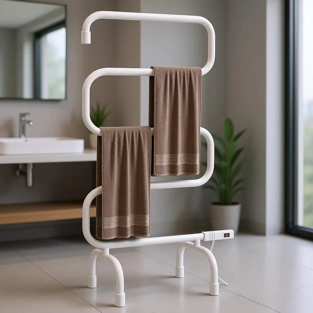 Scaldasalviette da parete a 5 barre con protezione dal surriscaldamento e controllo della temperatura per bagno e spa, bianco