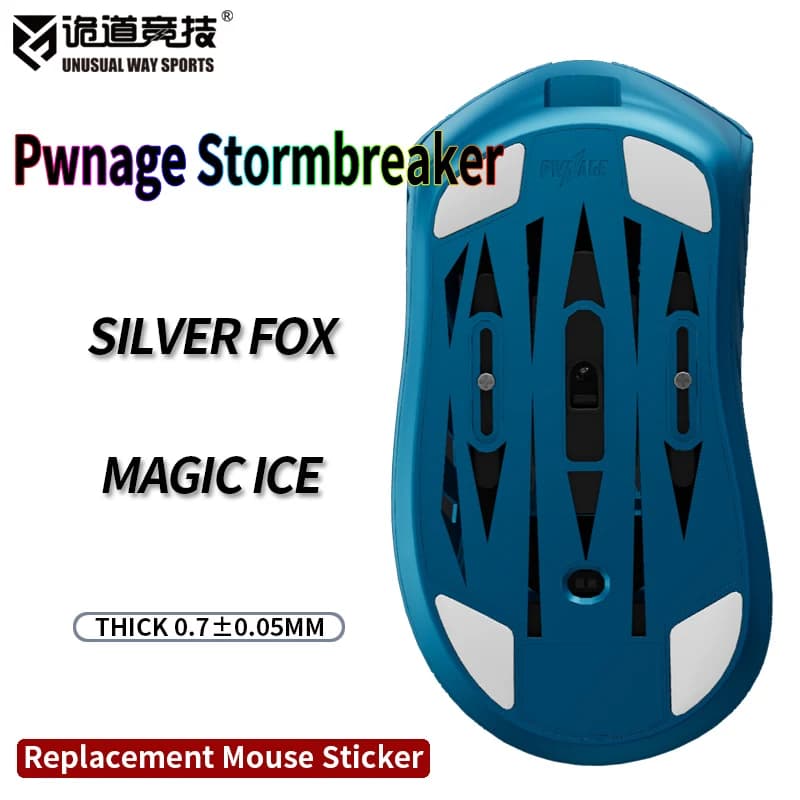 InsolitoWaySports Mouse Pattini Piedi Pwnage Stormbreaker Superficie curvata PTFE Anti collasso Nero Argento Volpe Versione Magic Ice
