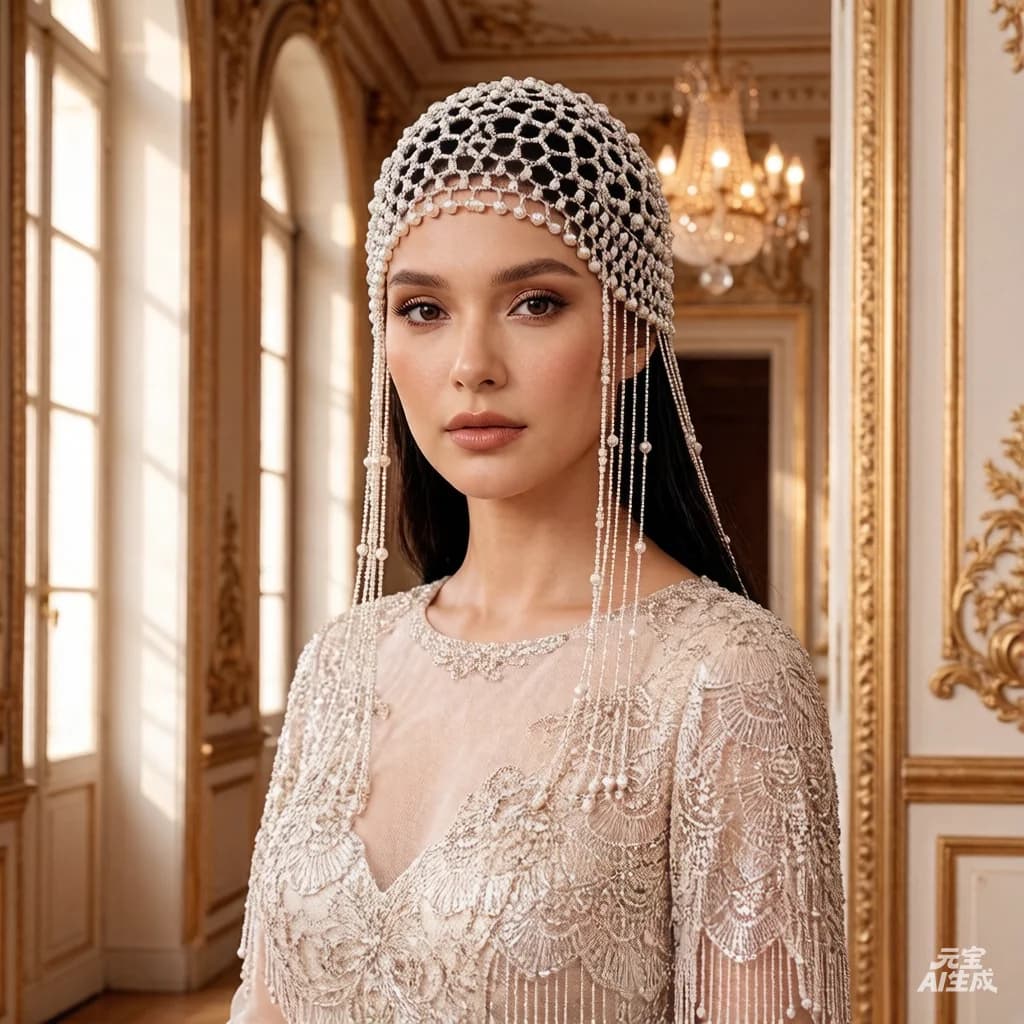Nuovo Cappello Chic da Donna Bianco con Perle Intrecciate Fatte a Mano, Berretto da Festa per Donne