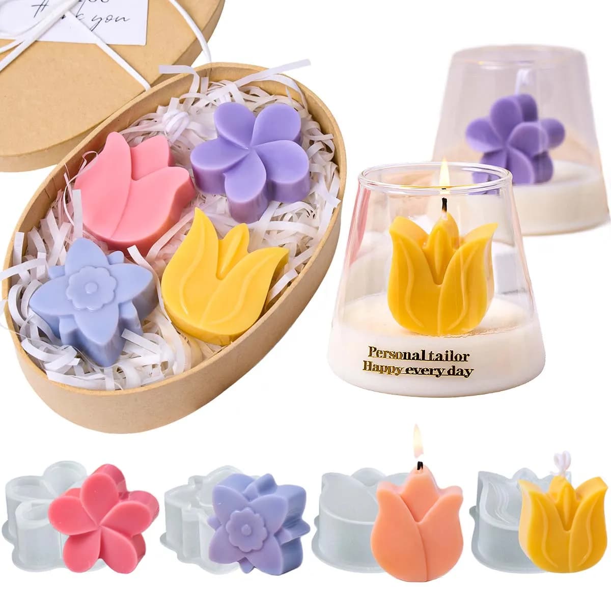 Stampo per candele in silicone a forma di fiore fai da te tulipano orchidea aromath sapone candele stampi gesso resina artigianato creazione di decorazioni per la casa di San Valentino