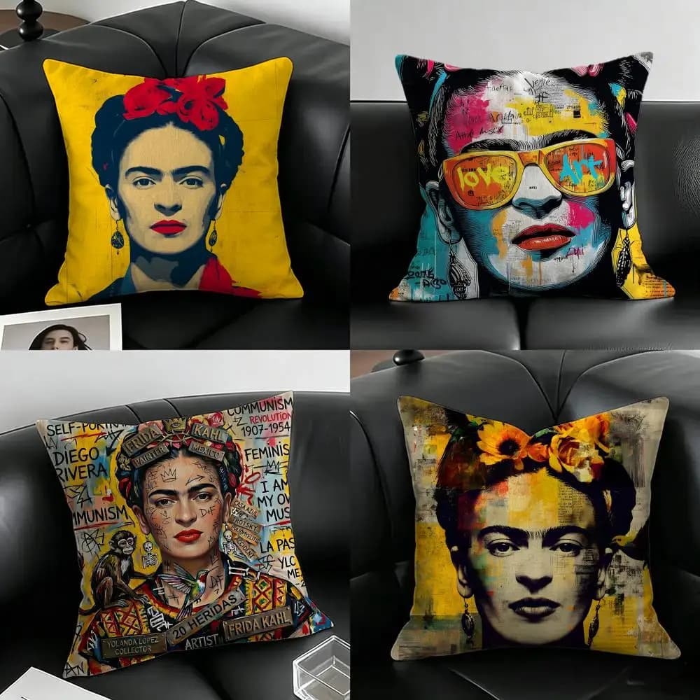 Artist Frida Kahlo Cushion Cover Natural Linen Pillowcase Set, All-in-One Decor for Sofa, Bedroom & Chair