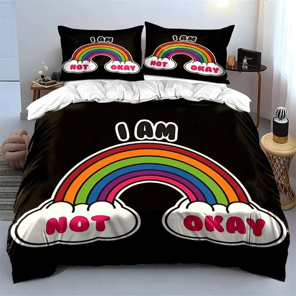 Set Decorativo Motivazionale Arcobaleno 3 Pezzi, Set Copripiumino Morbido e Confortevole, Include 1 Copripiumino e 2 Federe, Regalo