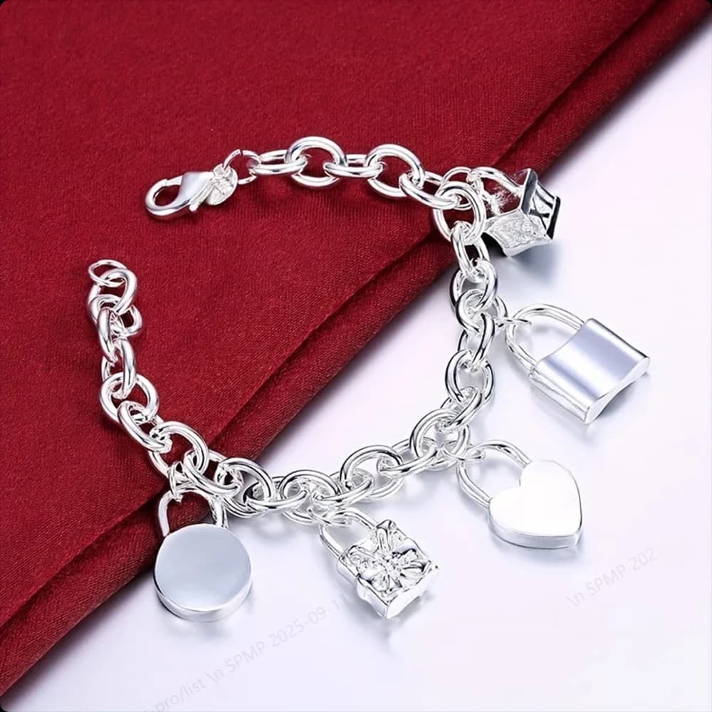 Bracciale in argento sterling 925 da 8 pollici con lucchetto semplice e squisito per le donne, regalo di fidanzamento, gioielli, matrimonio, festa di moda