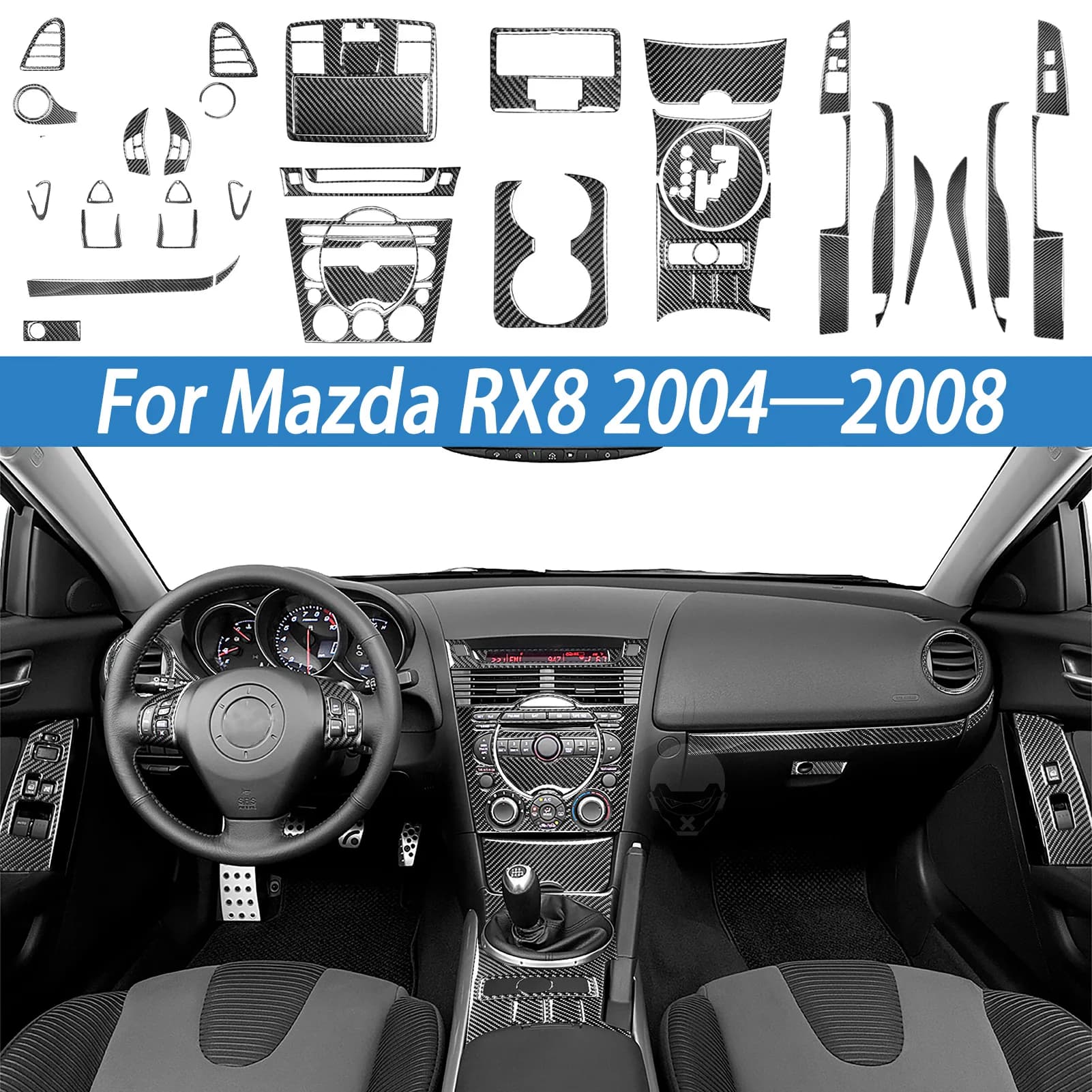 Gloss Nero di Plastica AC Radio Maniglia Della Porta Pannello Del Cambio Per Mazda RX8 2004-2008 SE3P JM1FE Accessori Per Interni Auto adesivo