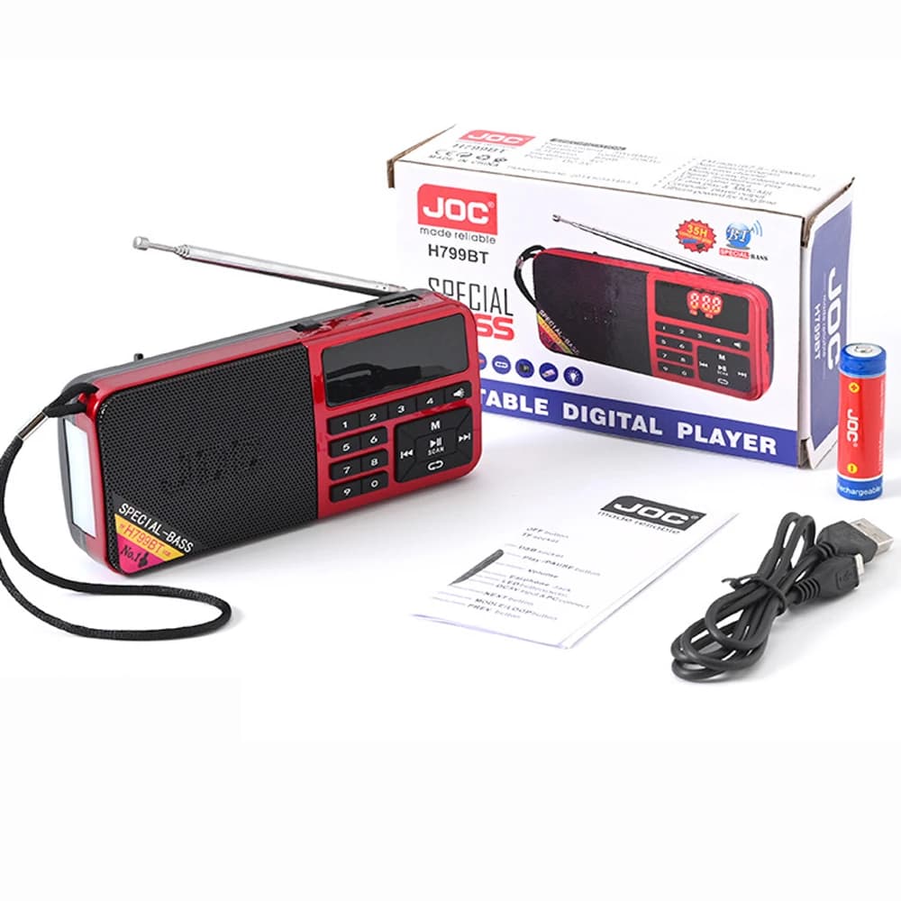 Mini radio FM portatile tascabile con luce LED, USB, MP3, altoparlante Bluetooth e batteria ricaricabile per escursioni e passeggiate.