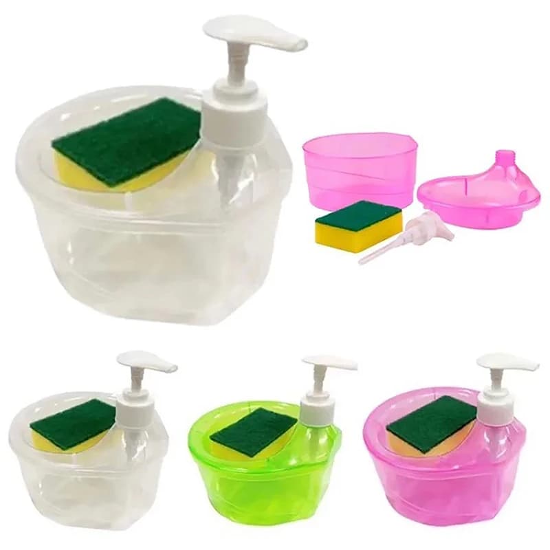 New#Soap Dispenser And Scrubber Holder Multifunctional Dishwashing Container 1000ml Manual Sink Dish Washing Soap Dispenser