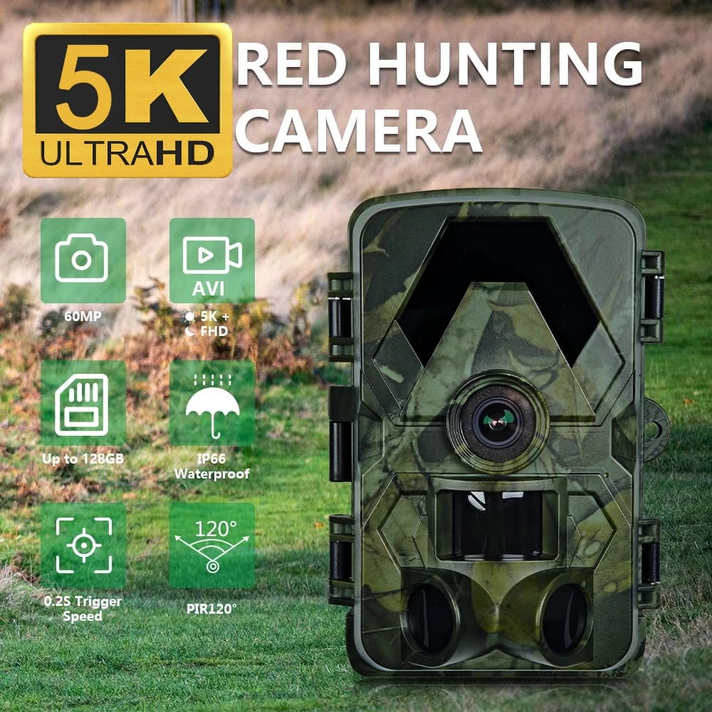Fotocamera da Caccia PR901 5K HD a Infrarossi Impermeabile, 60MP, App TrailCam per Visualizzazione e Download Foto, Osservazione Animali
