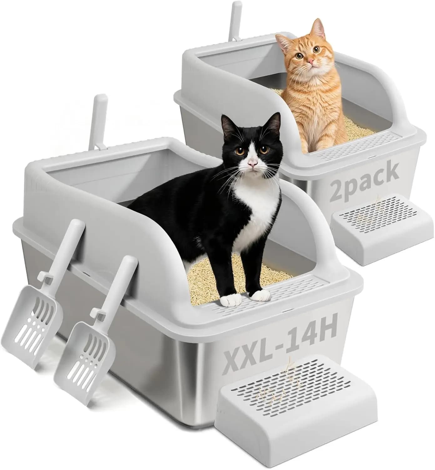 Lettiera per Gatti in Acciaio Inossidabile con Coperchio, Lettiera in Metallo Extra Large per Gatti Grandi e Gattini, Lettiera XL con Bordi Alti