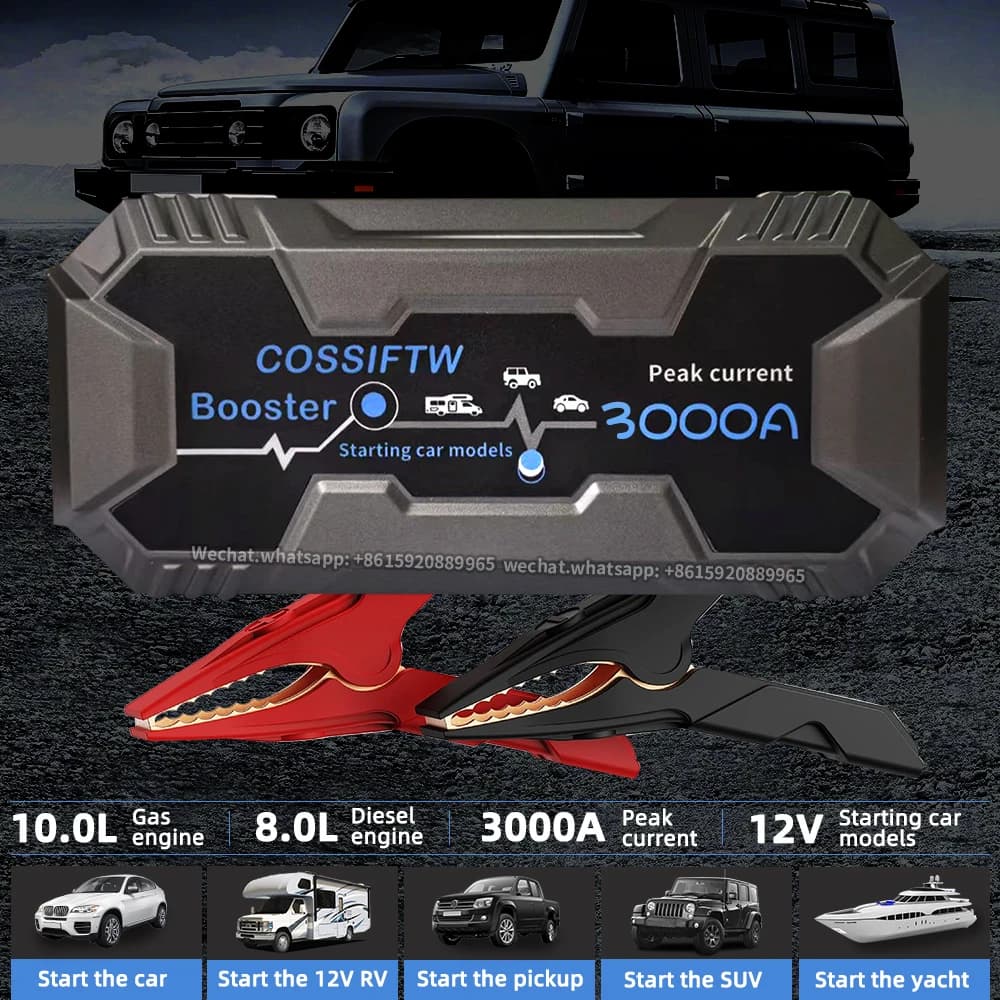 Avviatore d'Emergenza per Auto 3000A, Power Bank 22000mAh 12V, Potente Dispositivo di Avviamento Portatile per Emergenze Auto