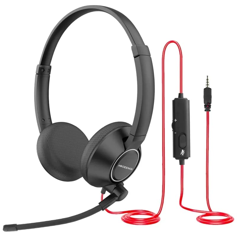 HROEENOI 3.5mm Wired Headphones for PC Laptop Call Center Headset with Microphone for Work,Zoom,Teams Meetings,Online Teaching