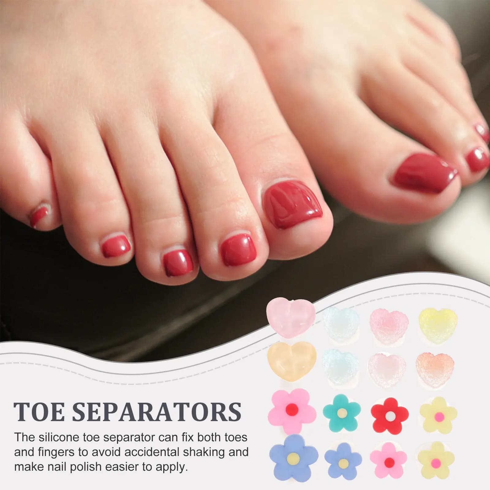 Set di 16 Separatori per Dita dei Piedi in Silicone Morbido, Design a Fiore, Riutilizzabili, Accessori per Pedicure e Unghie