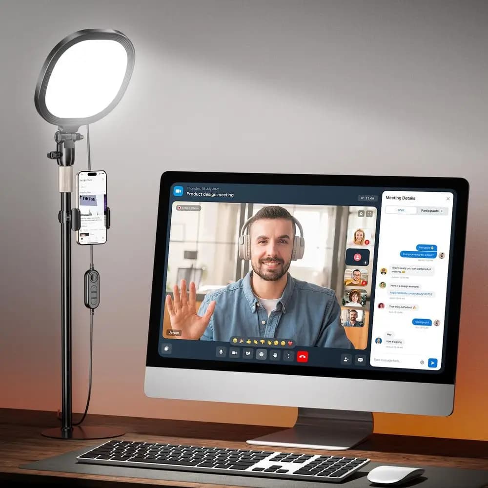 Ring Light with Support, Adjustable Table Lamp with Smartphone Support, CRI 97+, Video Conference Light or Zoom, Webcam, Registration