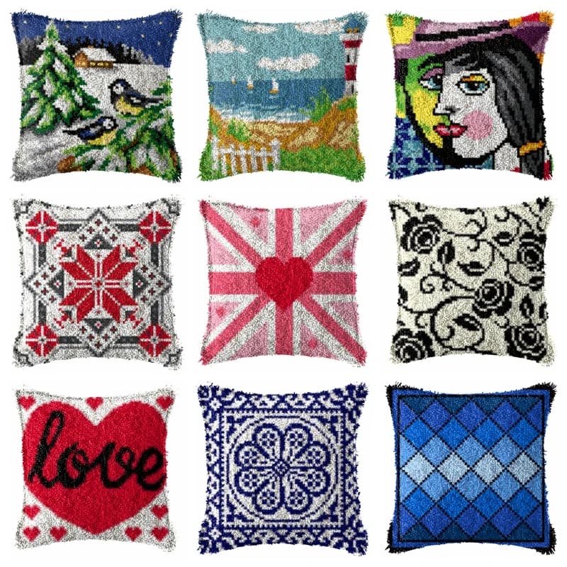 Simple Series Latch Hook Kit Knot Pillow Package 3D Embroidery Latch Hook Kits Cushion Pillowcase Set For Needlework