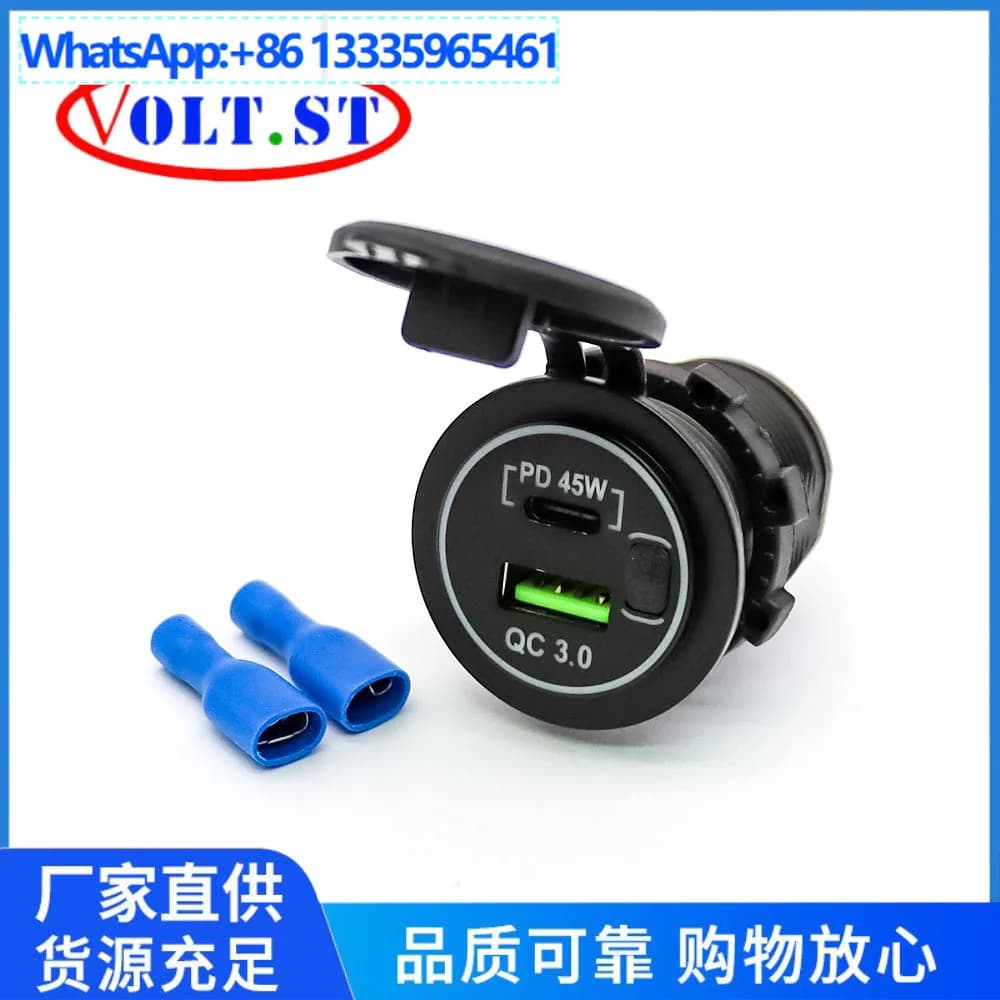 Trasformazione camper da 4 pezzi Doppia porta USB PD ricarica caricatore per telefono cellulare da 45 W caricatore per auto a ricarica rapida da 12 volt a 24 volt univers