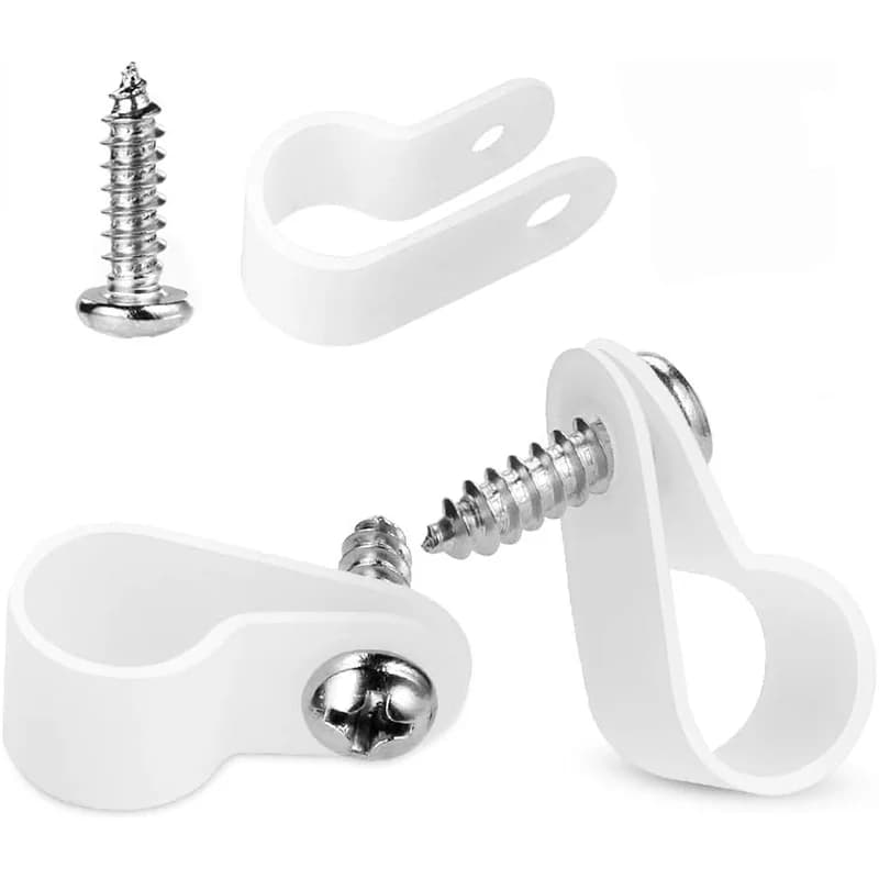 50 pz Fascette Tipo R in Nylon Bianco - Clip per Gestione Cavi con Viti