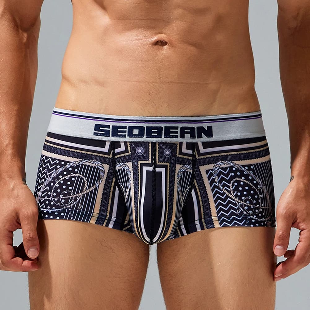 Boxer da Uomo Stampati alla Moda, Comodi Slip in Tessuto di Poliestere, Mutande a Vita Bassa con Tasca Frontale