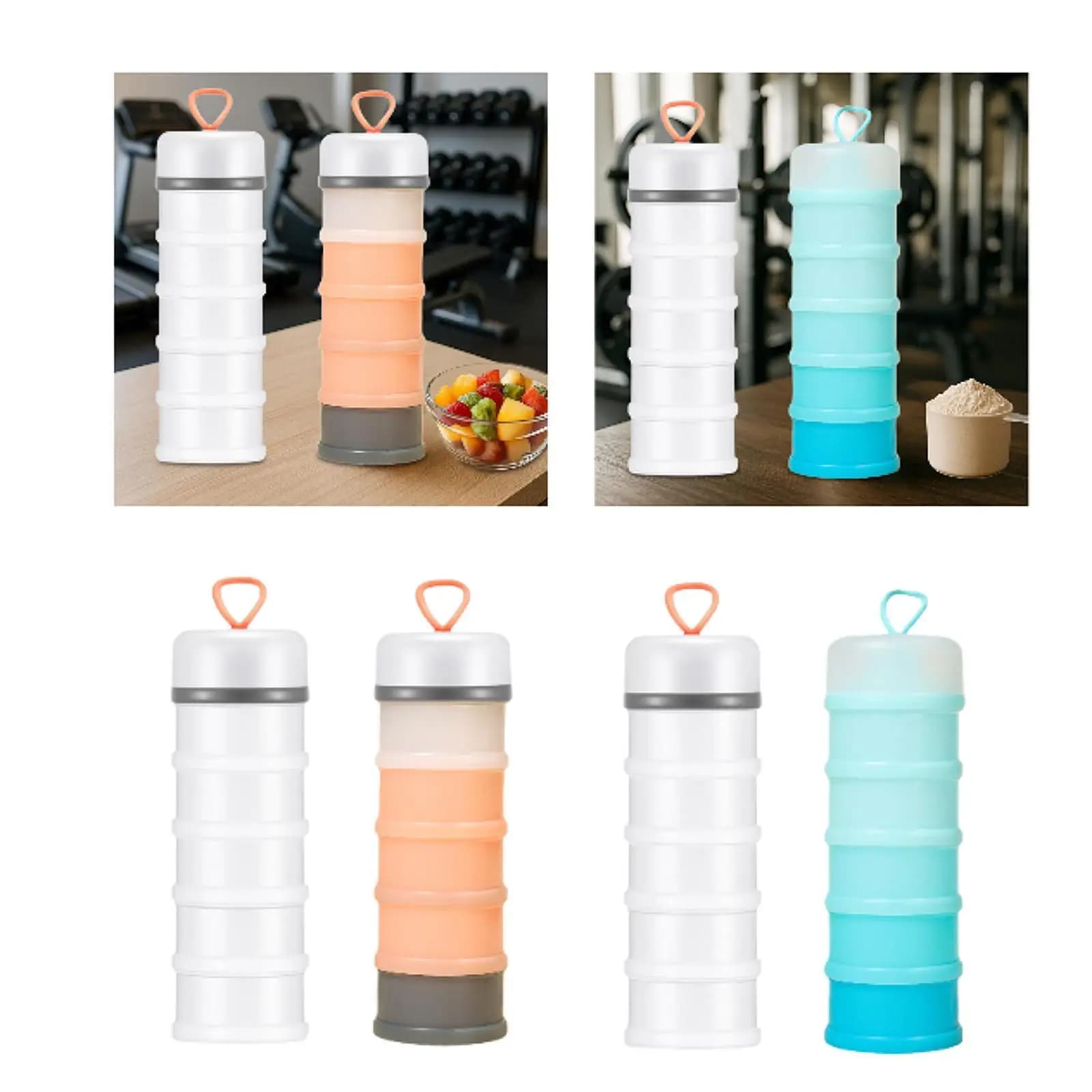 Stackable Protein Powder Storage Container Portable Dispenser 5 Compartments for Gym Travel Snacks