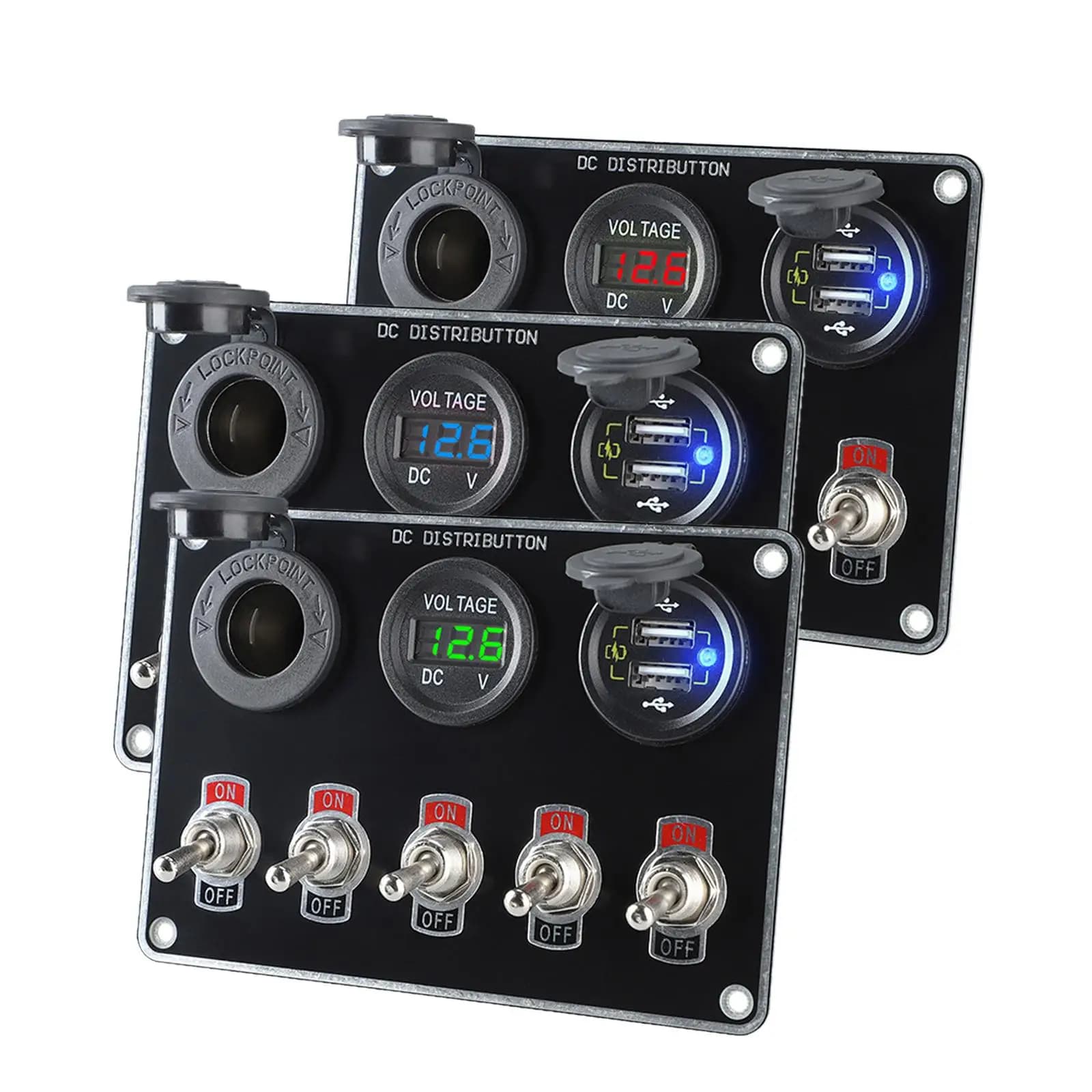 Pannello Interruttori a 5 Vie con Interruttori a Bilanciere, Pannello di Controllo Circuito Universale con Caricatore USB per UTV, Barche, Rimorchi, SUV