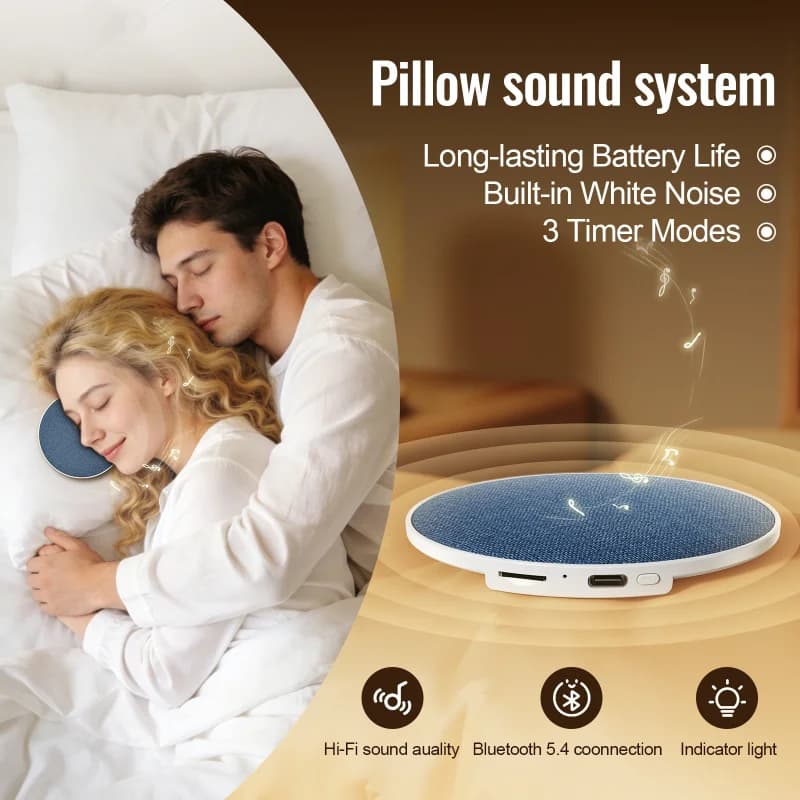 Altoparlante Bluetooth 5.4 per Dormire sul Fianco, Suono Dinamico Hi-Fi, Ausilio per il Sonno a Ultrasuoni, Alta Qualità del Suono Sotto l'Altoparlante
