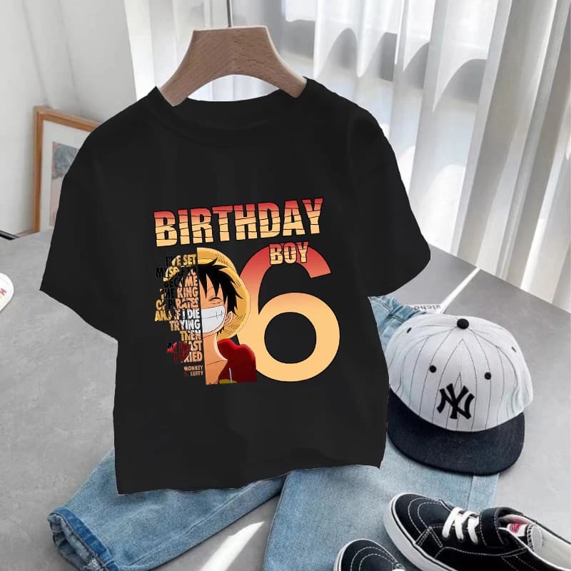 Maglietta Anime One Piece con Numero per Ragazzi, Abbigliamento Compleanno Luffy, T-Shirt a Maniche Corte per Bambini, Stampa Cartoon, Top Estivo per Bambini
