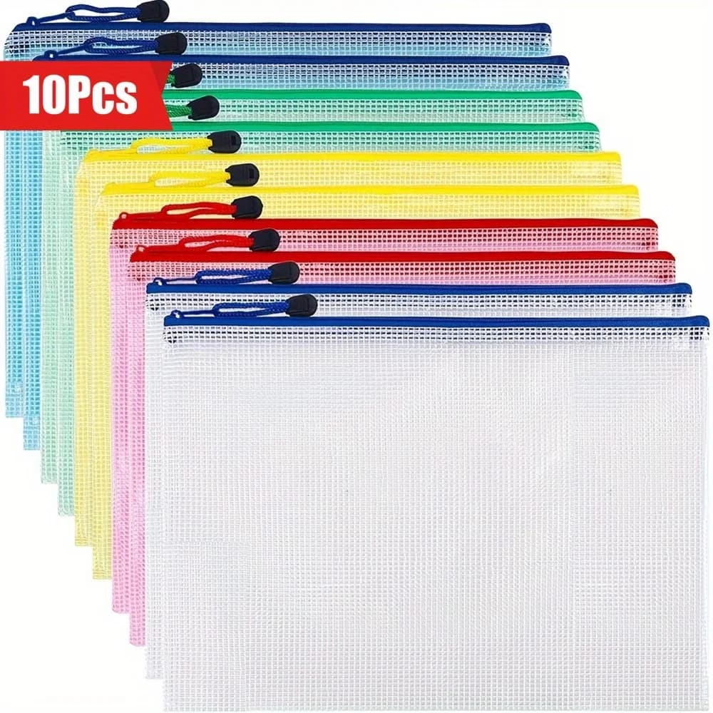 Confezione da 10 sacchetti per documenti con cerniera A4, custodia trasparente impermeabile, adatta per carta, libri e esempi - adatta per la scuola, l'ufficio,