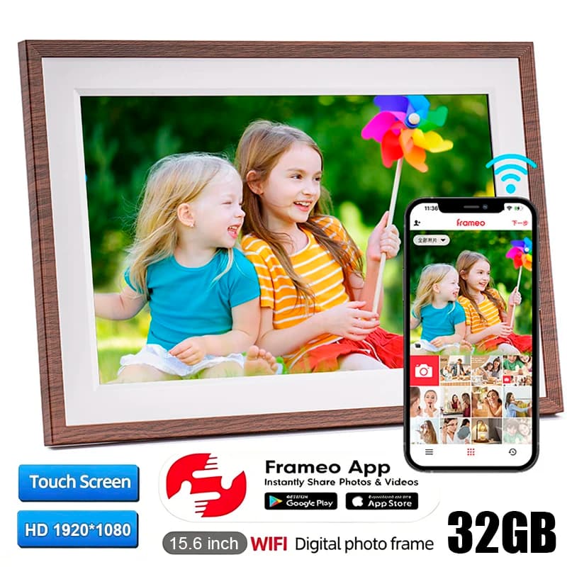 Cornice Digitale HD 1080P da 15,6 Pollici con WiFi e Touch Screen, 32GB, Cornice Fotografica Smart Cloud, Regalo di Natale per Famiglia, Bambini e Coppie