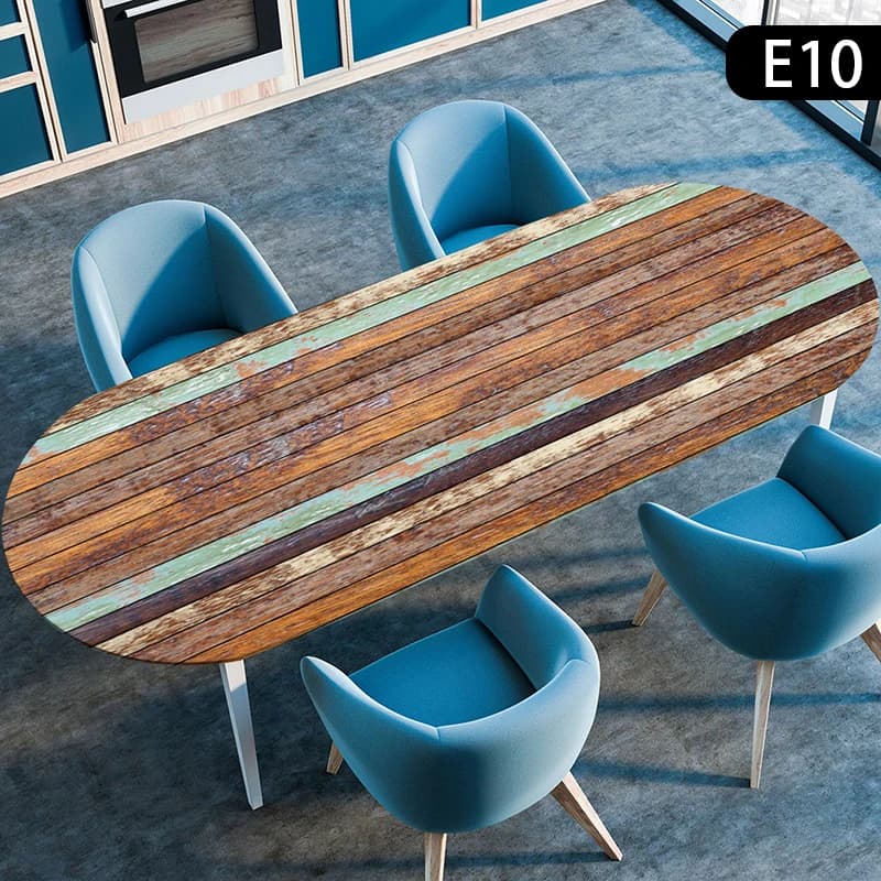 Wooden Plank Texture Style Waterproof Oval Tablecloth Oil-Resistant Elastic Stretch Fitted Table Cover Kitchen Dining Outdoor