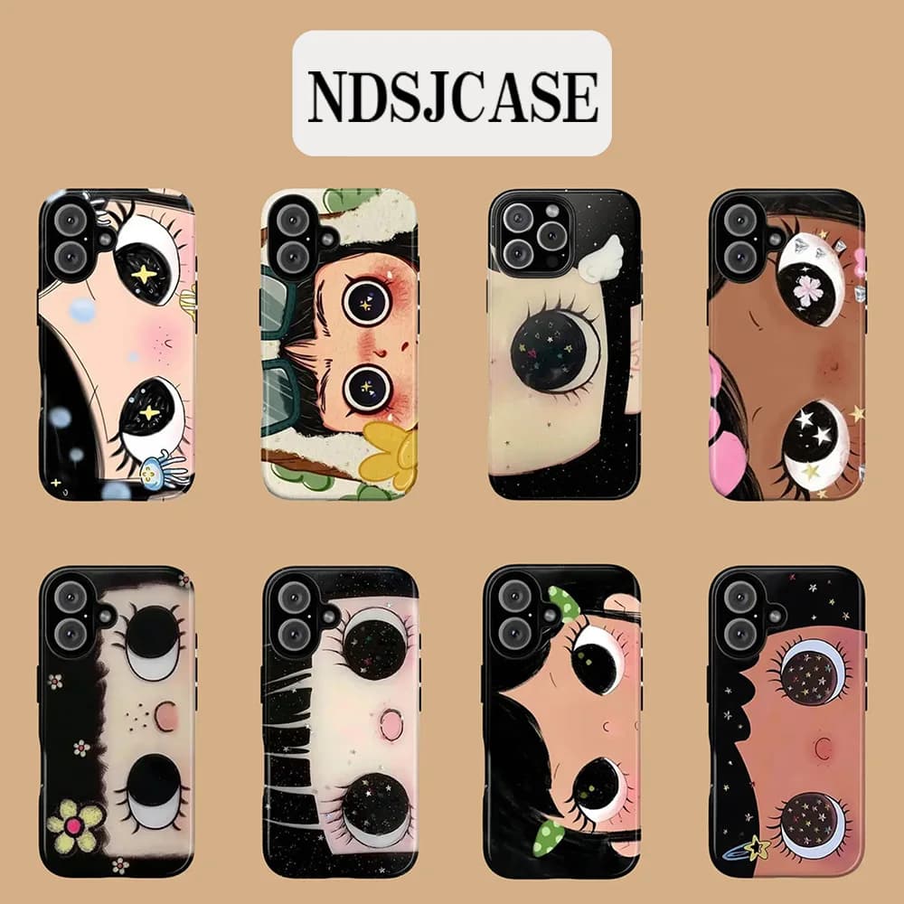 Luxury Clmj BIG EYES COMIC GIRL Phone Case for iPhone 17 16 15 14 13 12 11 X XS XR Air Pro Max Plus Double-layer Back Cover