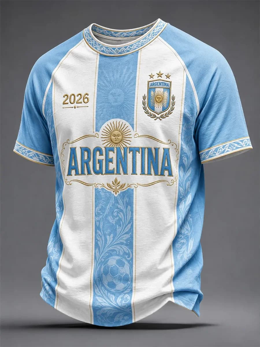 Family Matching Inspired Argentina Sun Pattern Football T-shirt Raglan Two Tone Cuff Quick Moisture Wicking Casual Athletic Top