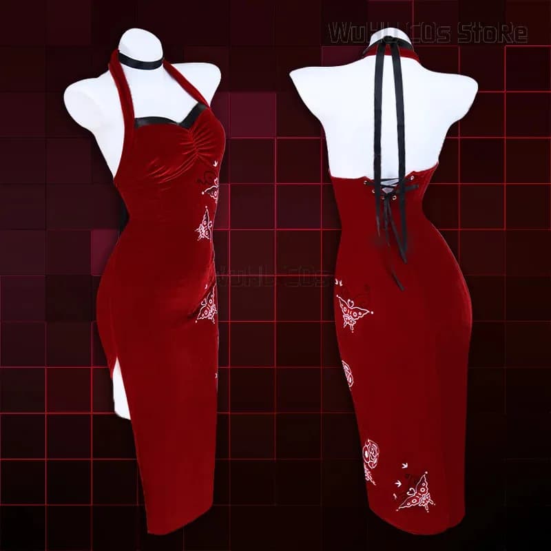 Women's Resident 4 Ada Wong Cosplay Costume Evil Cheongsam Red Dress Halloween Carnival Dress Women's Dress Girl;3,k8't,
