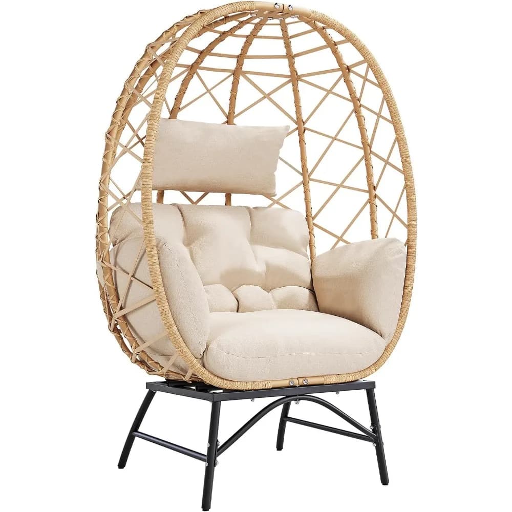 Sedia a uovo in vimini da esterno, sedie a sdraio da patio oversize con cuscino per soggiorno interno, camera da letto, cortile esterno Ba