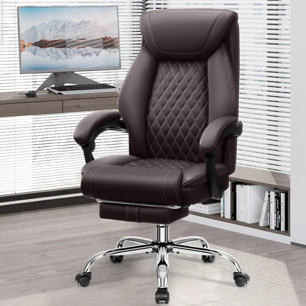 Chair, Executive Leather Chair Adjustable High Back, Ergonomic Computer Desk Chair Lumbar Support, Big and Tall Office Chair wi