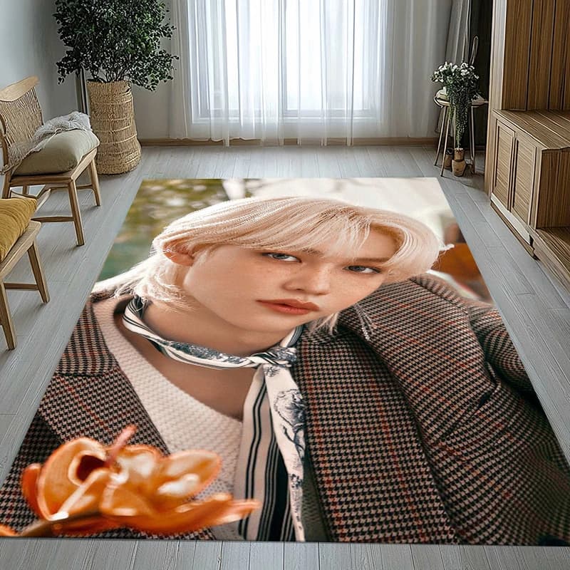 Felix Kpop Stray Kids Star Living Room Non-Slip Area Rug Soft Carpet for Bedroom Kids Playroom Sofa,Home Decor Doormat Gift