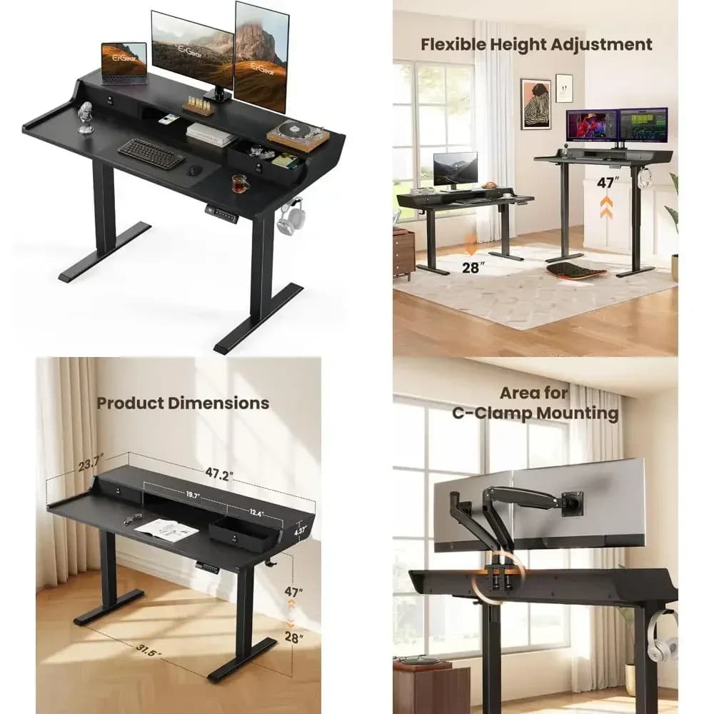 Scrivania elettrica regolabile in altezza con spazio di archiviazione, 48" x 24", ideale per gaming e ufficio domestico - Offerta imperdibile!