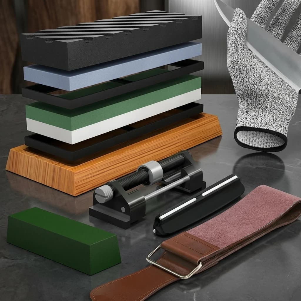 White Corundum Double Sided Sharpening Stone Set 180mm Kitchen Whetstone with Non Slip Base for Knives Scissors and Outdoor