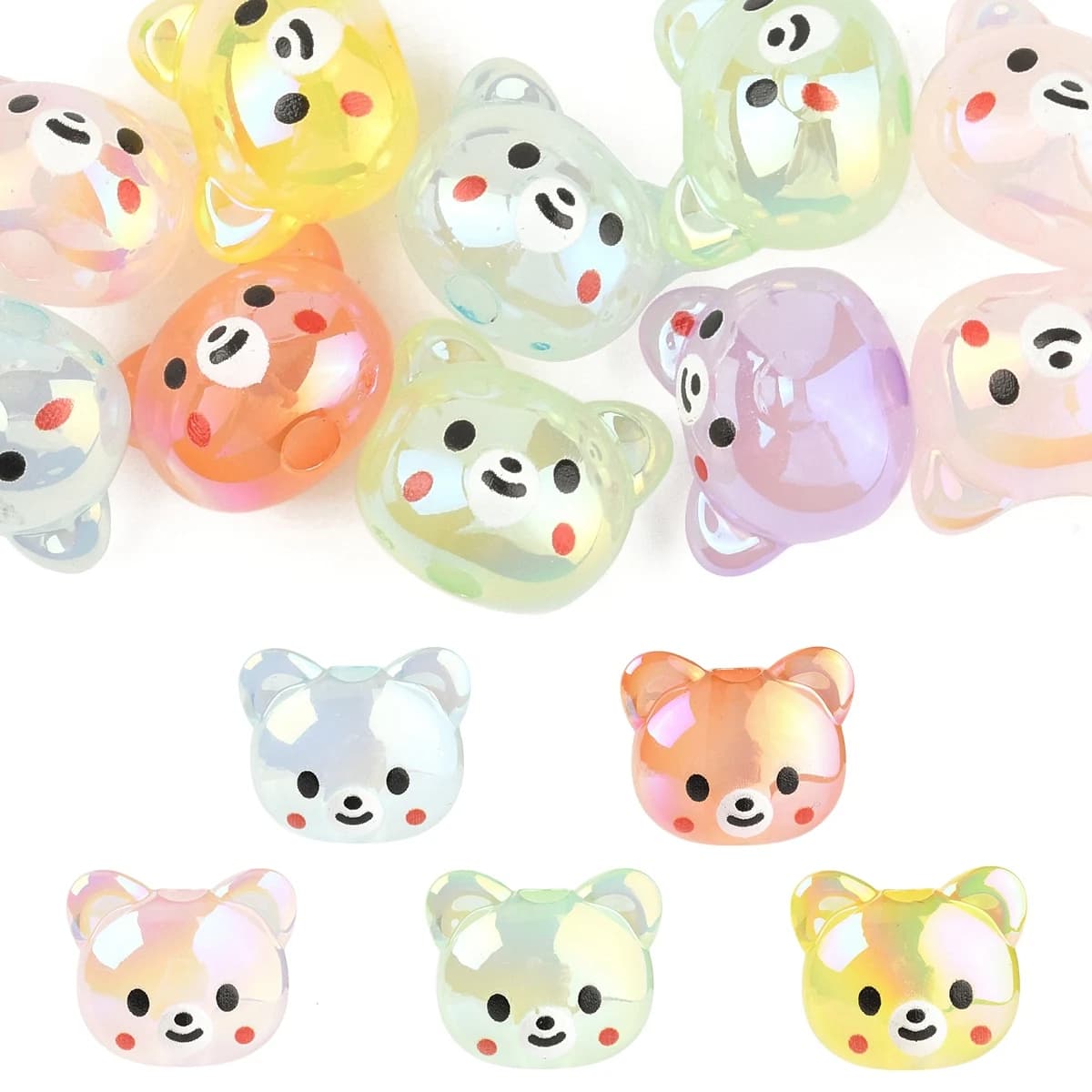 10 Pcs Acrylic Beads AB Color Plated Bear Beads for Cute Jewelry DIY Making Friend Gifts Handmade