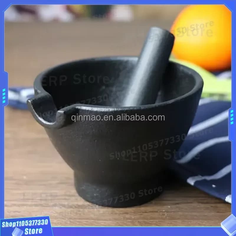 Heavy Duty Black Cast Iron Mortar and Pestle for Grinding Herbs Spices Salt Pepper Grains Kitchen Tool Set Durable Manual