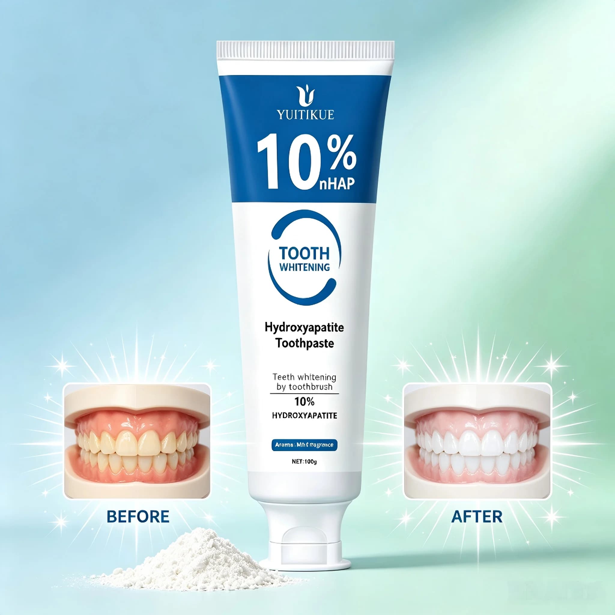 YUITIKUE Hydrosapatite toothpaste 10% 100 g - Teeth whitening and enamel repair, fresh mint breath, multi-action protection