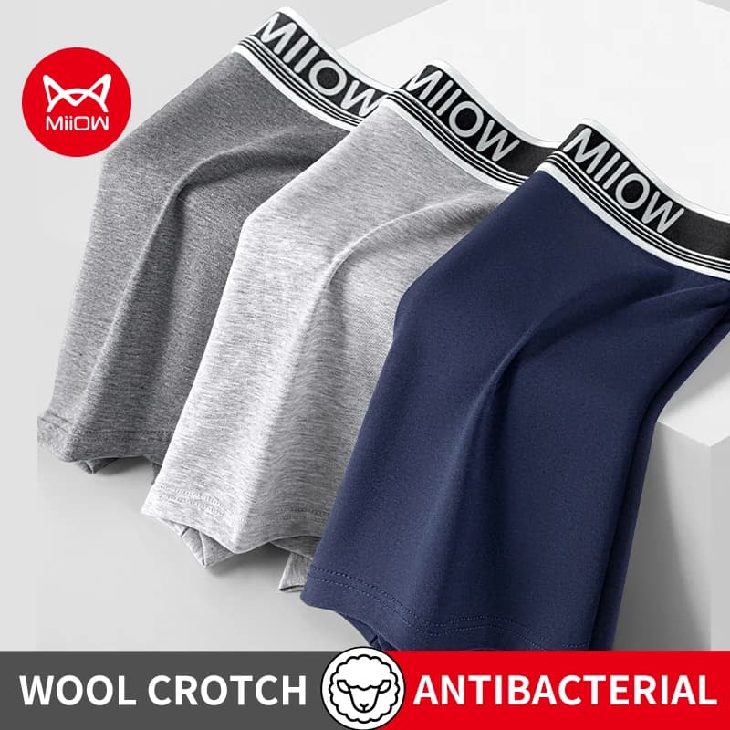 MiiOW Set di 3 Mutande da Uomo in Cotone, Antibatteriche con Intimo in Lana, Traspiranti e Morbide, Boxer Comodi