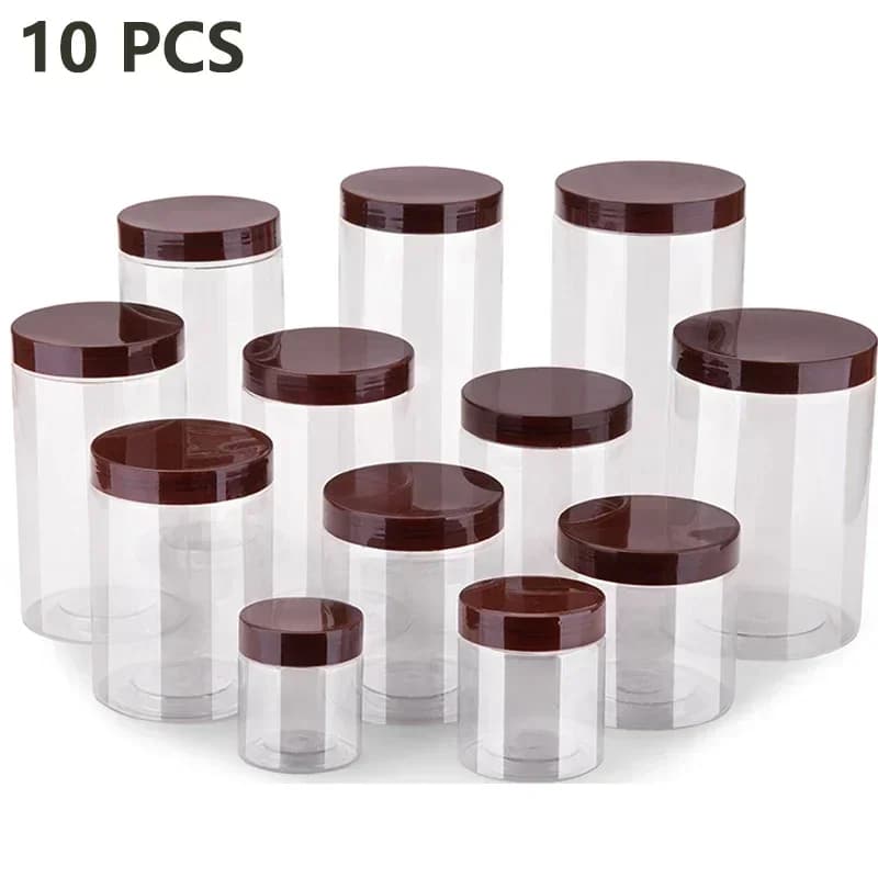 10pcs Food Storage Jars With Coffee Lid Clear Candy Cookie Sealed Cans Empty Plastic Grain Tank Transparent Kitchen Container