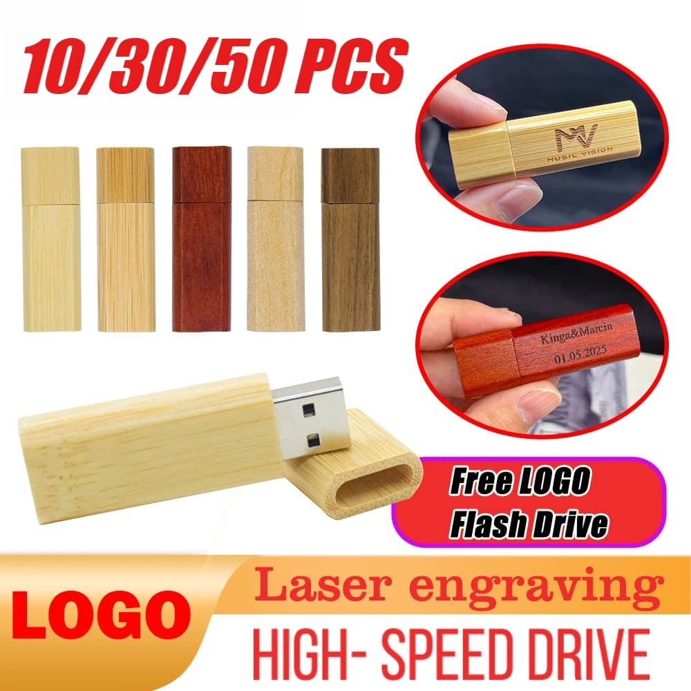 Chiavetta USB 2.0 in Legno con Scatola, 10/30/50 Pezzi, 128GB 64GB 32GB 16GB 8GB 4GB, Regalo per Matrimoni e Fotografia