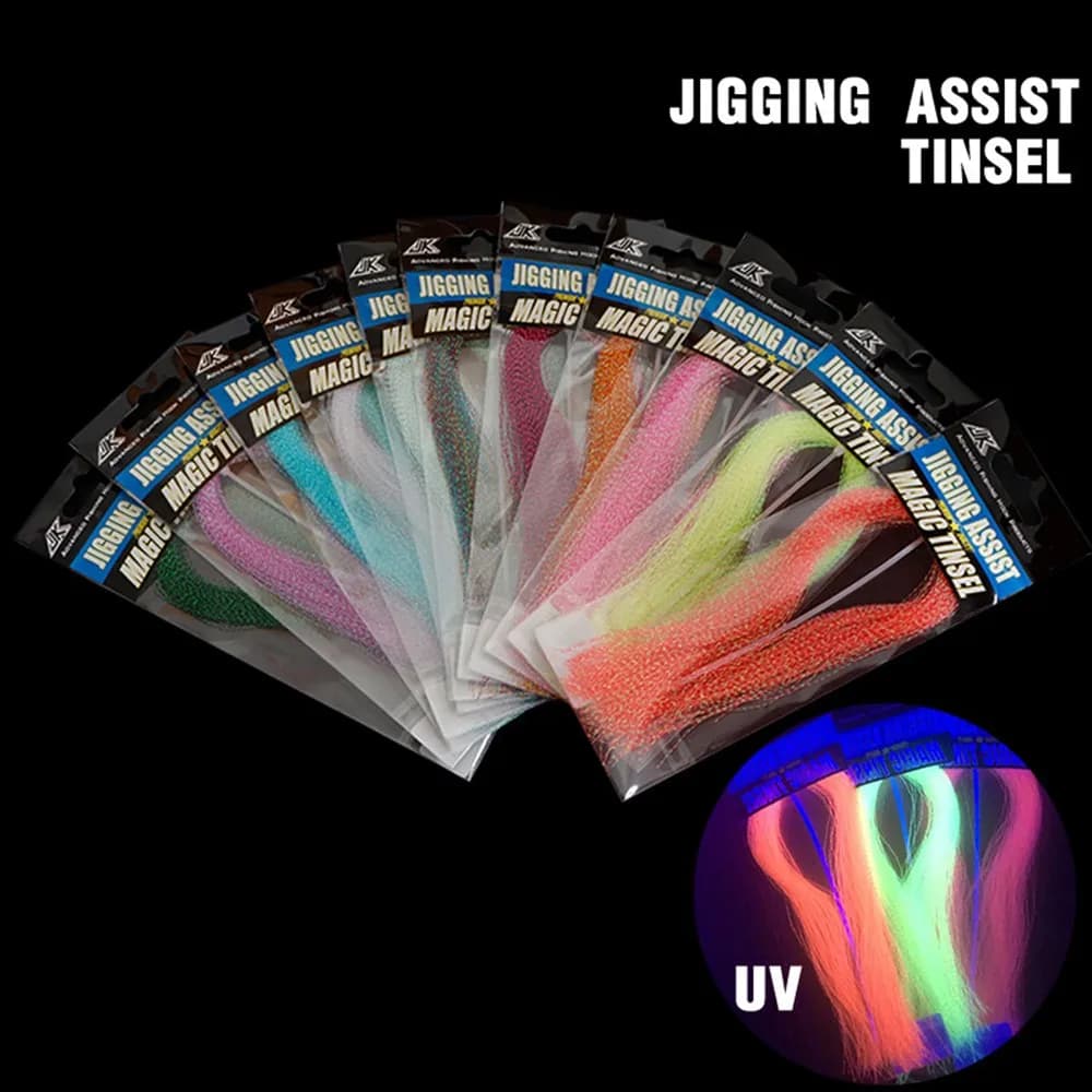 Materiale luminoso UV olografico Tinsel Twisted Jig Hook Assist Lure Making Material Pesca in mare Legatura Flash Strumenti di pesca