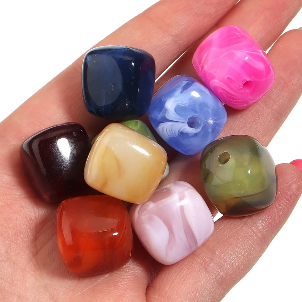 10 pezzi/lotto Perline acriliche quadrate bicolore 16x17mm, perline sfuse colorate per la creazione di gioielli, accessori fai da te per collane e bracciali