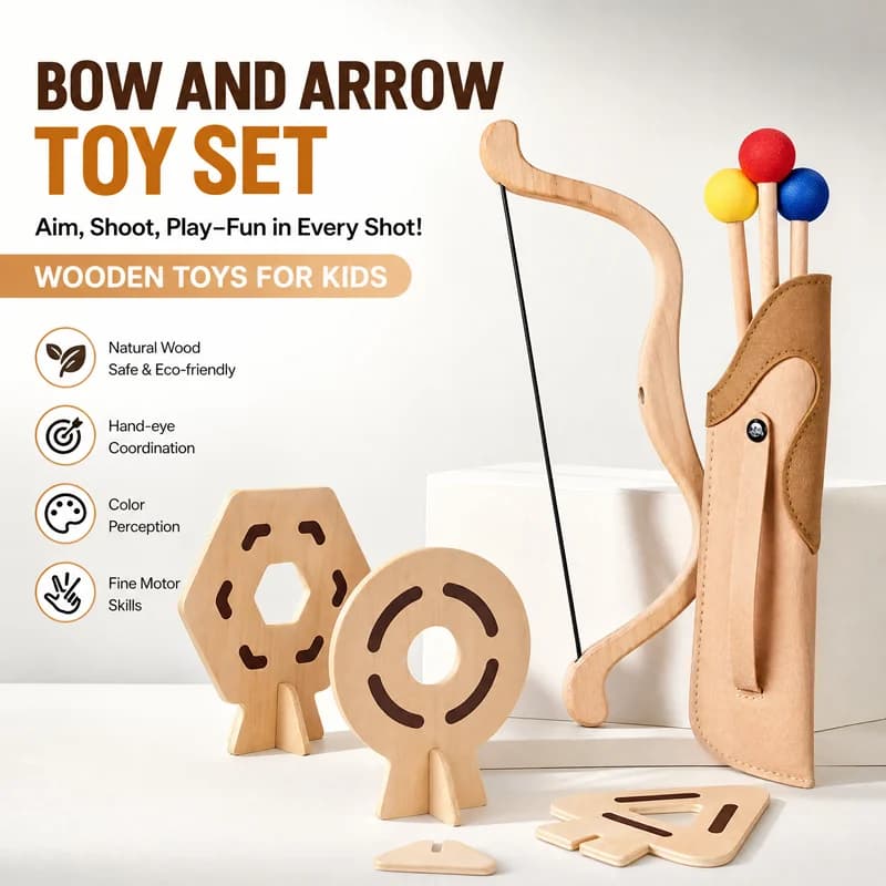 Brain Developmental Wooden Bow Arrow Toy Set Outdoor Shooting Sport Toy Educational Toy Perfect Birthday Gift