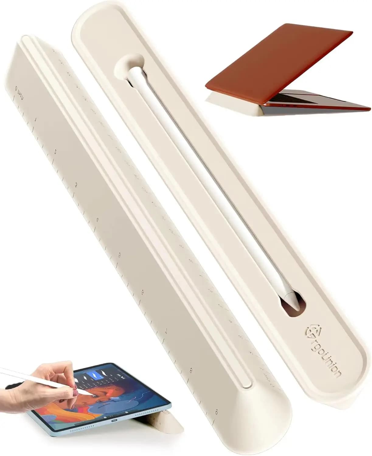 Supporto per Laptop 3-in-1 in Silicone: Ergonomico per Digitazione, Raffreddamento, Portatile per Ufficio, Scuola, Viaggi in Beige Chiaro